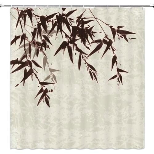 Chinese Style Ink painting Shower Curtains Bamboo Plant Bathroom Decor Bath Bathtub Waterproof Polyester Cloth Curtain Set