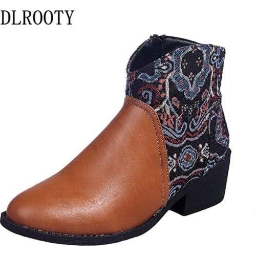 Women Ankle Boots Shoes Autumn Fashion Thick Heel Dress Zipper Ladies Party Mixed Colors Female Pumps Casual Plus Size 35-43