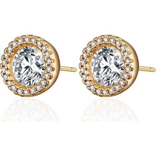 Classic Round CZ Small Stud Earrings for Women Gold Silver Color Plated Copper Zirconia Ear Studs Simple Jewelry Girls Gifts