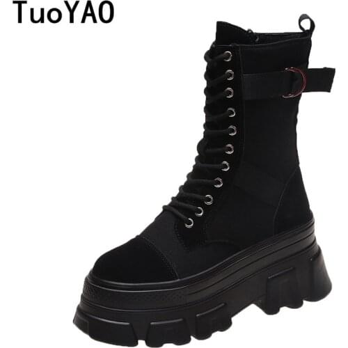 Black Trendy Boots Women High Top Sneakers Platform 8CM Ankle Boots Femme Chaussures Femmes Height Increase Outdoor Sports Shoes