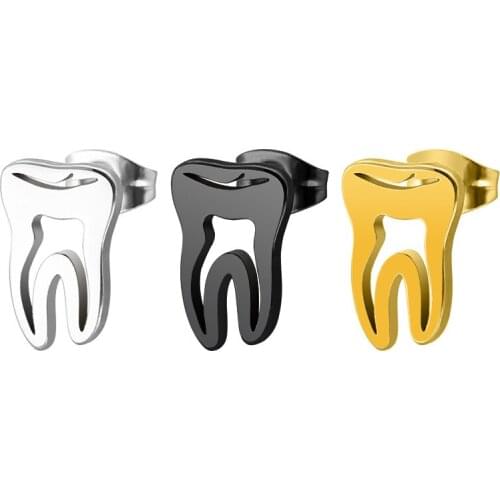 Gold Earring for Womens Stainless Steel Tooth Clip on Earring Earcuff Ladie Korean Earring Funny Fashion Jewelry Gifts for Woman
