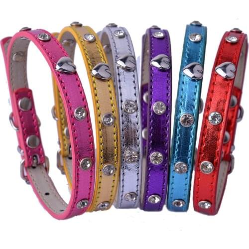10pcs Chihuahua Dog-Collar Heart Shaped Studded Leather Collar Necklace Rhinestones Accessories Pet Dog Supplies
