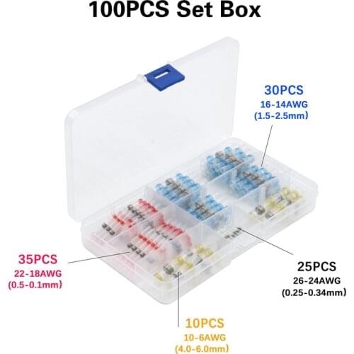 100Pcs Waterproof Heat Shrink Seal Splice Connector Terminal Solder Sleeve Wire Connectors 26-10 AWG Insulated Shrinkable Tubing