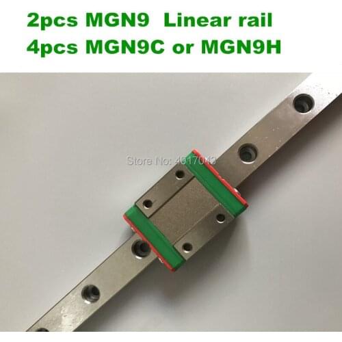 2pcs 9mm Linear Guide MGN9 100 200 300 400 450 500 550 600 mm linear rail + 4pcs MGN9H or MGN9C block 3d printer Free shipping