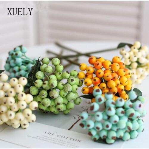 2Pcs European Fake Flower Small Berry Bouquet Branch Plants Simulation Flower Wedding Decor Ornaments Festival Home Decor Flower