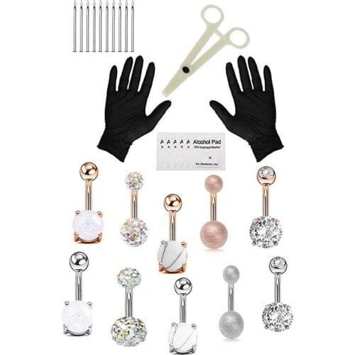 5/24pcs Body Piercing Tools Kit Clamp Gloves Needles Belly Ring Industrial Earring Cartilage Nose Tongue Piercings Body Jewelry