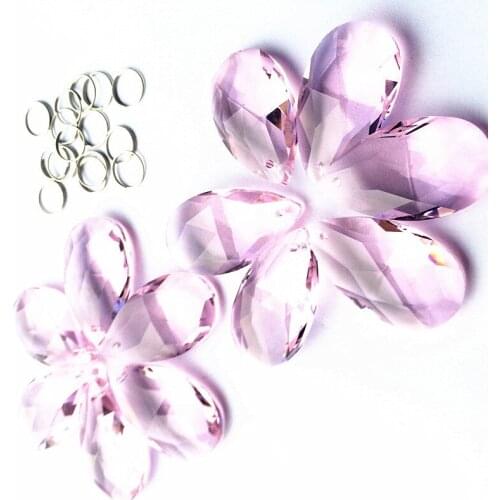 Free Rings Pink Color 38*22mm 50pcs K9 Crystal Chandelier Pendants Prisms For Window Suncathers Christmas Tree Decoration