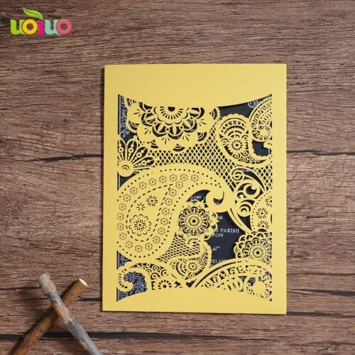 50pc High Quality Invitation gold Glitter Card craft laser cut pocket folded wedding party birthday invitation card