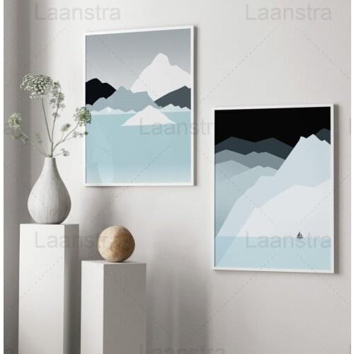 Abstract Landscape Painting Layered Home Decoration Painting Sea Ship Cascading Mountains Living Room Wall Canvas Poster Bedroom