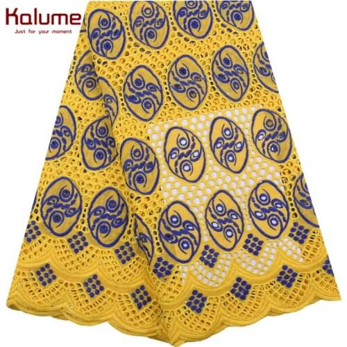 Kalume African Lace Fabric Punch Hole Nigerian Swiss Cotton Lace Fabric Embroidery Swiss Voile Lace With Stones For Dress F2016