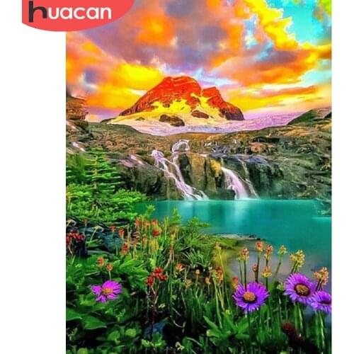 HUACAN 5D Diy Diamond Painting Nutural Landscape Diamond Mountain Mosaic Flowers Home Decoration Wall Stickers