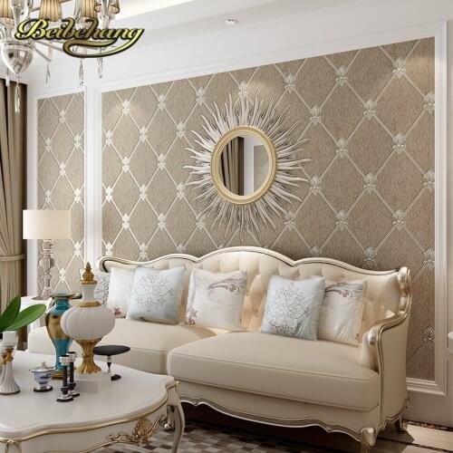 Beibehang Simple European box diamond-shaped lattice high-grade deerskin non-woven TV living room bedroom background wallpaper