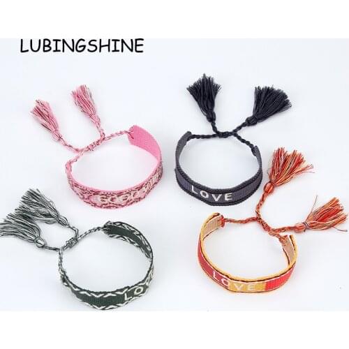 Boho Tassel Friendship Bracelet for Women Men Handmade Letter LOVE Knotted Rope Adjustable Embroidered Bracelet Anklet Jewelry