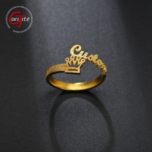 Goxijite Custom Frosted Name Ring For Women Personalized Glittery Crown Initial Letter Name Rings Best Jewelry Gift