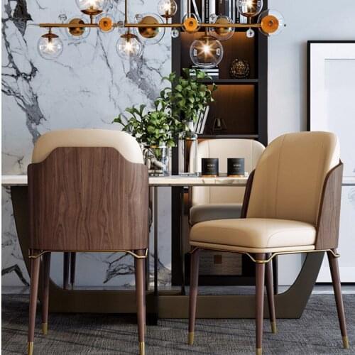 Italian fashion light luxury dining chair Eco-friendly solid wood hotel backrest stool modern simple leather cushion furniture