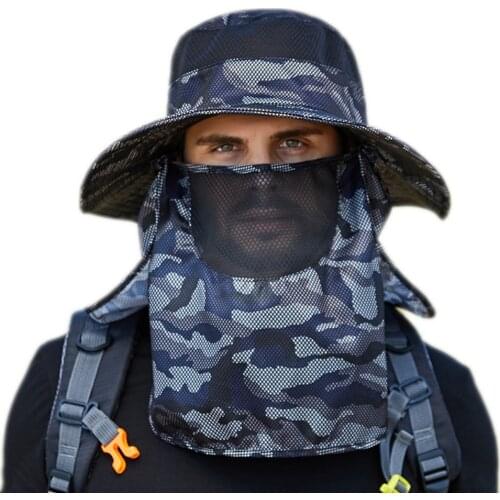 Summer Sun Hats Men Large Bucket Cap Foldable Breathable Anti UV Sun-proof Hiking Fishing Male Camouflage Cap
