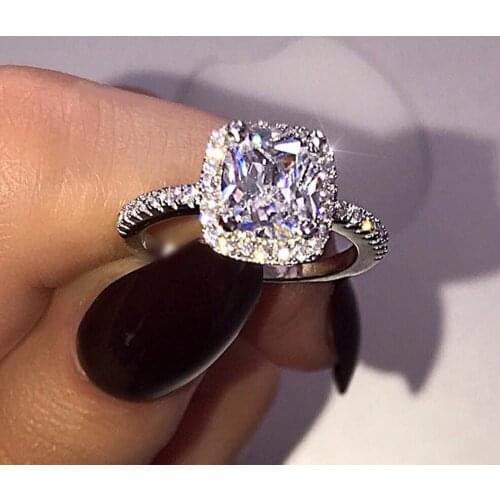 Real 100% 925 Sterling Silver Wedding Rings for Women Princess-cut 5a CZ Engagement Ring Simulated Diamond Platinum Jewelry