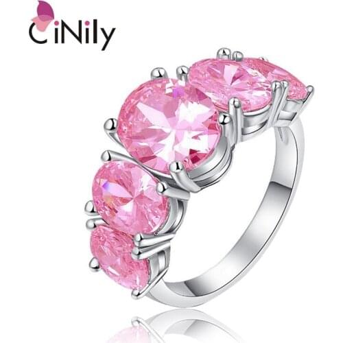 CiNily Pink Stone Silver Plated Wholesale for Women Jewelry Wedding Gift Ring Size 6-8 NJ12