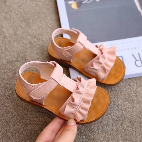 2021 Summer New Fashion Children Roman Shoes T-shaped Ruffle Girls Princess Sandals Kids Baby Soft-soled Non-slip Beach Shoes