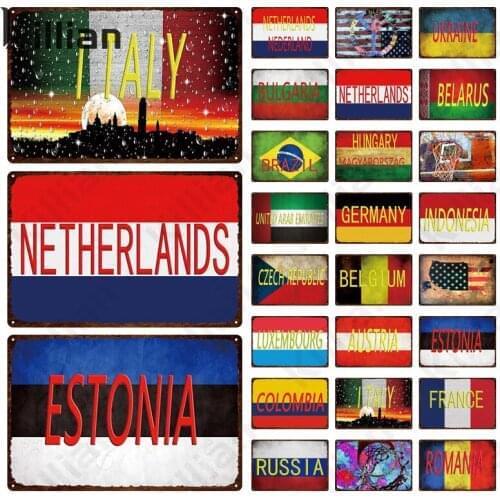 National Flag Text Metal Plaque Retro Creative Picture Garage Metal Poster Bar Hotel Basement Repair Shop Wall Metal Plate Decor