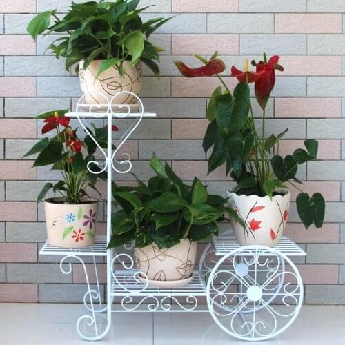 Fashion iron flower ladder French multi-layer flower pot holder solid wood antique white