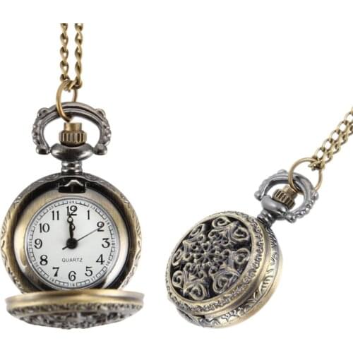 Fashion Vintage Women Pocket Watch Alloy Retro Hollow Out Flowers Pendant Clock Sweater Necklace Chain Watches Lady Gift LL@17