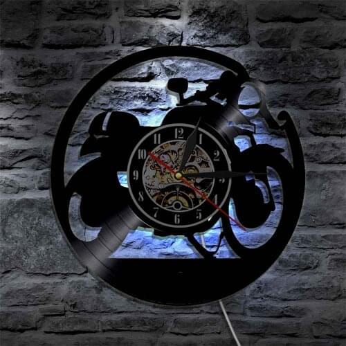 Motorcycle Retro Vinyl Wall Clock Cafe Racer Clock Pub Bar Wall Motorcycle Club Decor LED Light Motorcyclist Racer Riders Gift