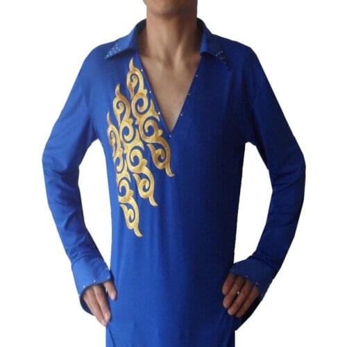 2017 Latin Dance Clothing Long Sleeved V-Neck Man Pyrographic Square dance jacket For Men