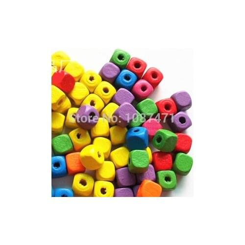 Set 300pcs 10mm blue ,hot pink square shape wood beads with a hole for jewelry fitting diy accessories charm pendant bracelet