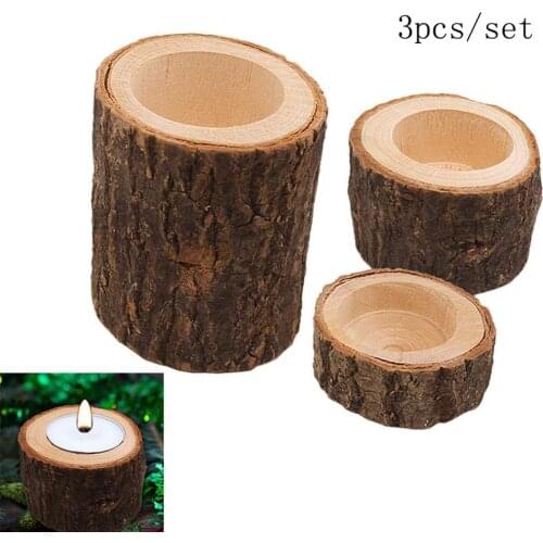 Set of 3 Natural Pine Wood Candle Holder Wooden Tea Light Candle Holders Succulent Planter for Rustic Wedding, Party, Birthday