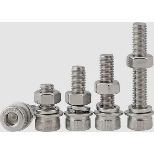 5 Sets M4 M5 M6 304 Stainless steel Inner hexagon Screws bolt nut flat/spring pad set