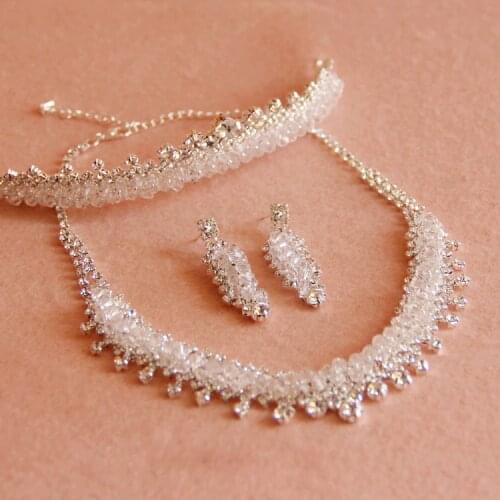 3 PCS bridal jewelry sets crystal bridal hair combs wedding necklaces earrings bridal headpiece wedding jewelry set