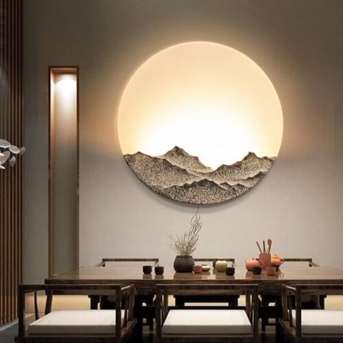New Chinese Style Wall Lamp Resin Acrylic Mountain Moon Light Fixture Wall for Living Room Bedroom TV Background Wall Aisle Deco