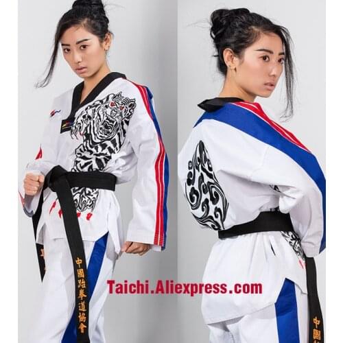 New TKD Tae Kwon Do Korea V-neck women & man Taekwondo Clothes For Poomsae & Training,WTF Uniform,160-190cm