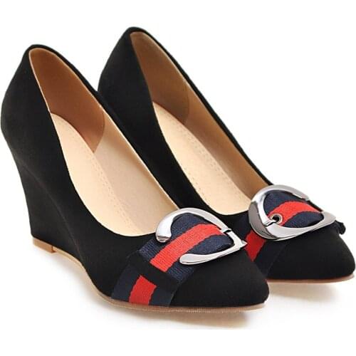 Spring And Autumn New Large Size Womens Shoes Shallow Mouth Pointed Wedge Shoes Womens Scrub High Heels Casual Wild Work Shoes