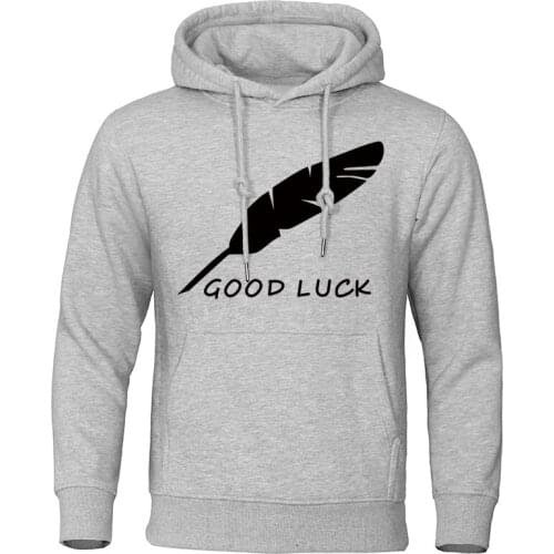 Autumn Winter Cotton Good Luck Men Hoodies Fashion Homme Clothing Printed Feathers Male Sweatshirts Streetwear Casual Warm tops