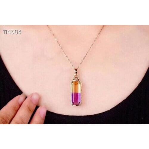 Classic big size purple yellow natural ametrine gem pendant of necklace 925 silver jewelry sweater ornament birthday gift 8x24mm