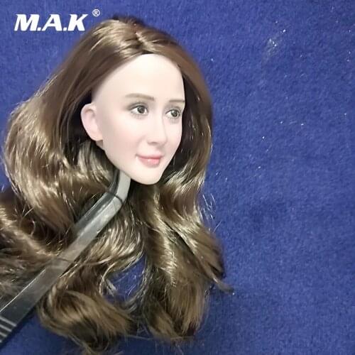 Custom Girl Head 1/6 Scale Asian Female Head Carved lack Long Hair Model Toys for 12'' Action Figure Body Accessory