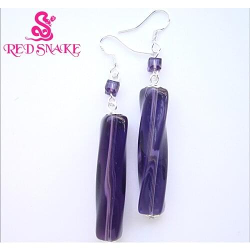 RED SNAKE Fashion Dangle Earrings Handmade Classic Purple Irregular cuboid Murano Glass Earring