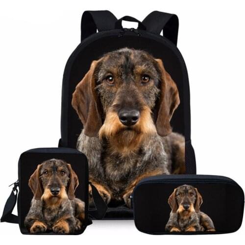 Boys Girls School Backpack 3PCS/Set Cute Dachshund Dog 3D Prints Bagpack Kids Book Bag Preppy Primary Children Bookbags Mochila