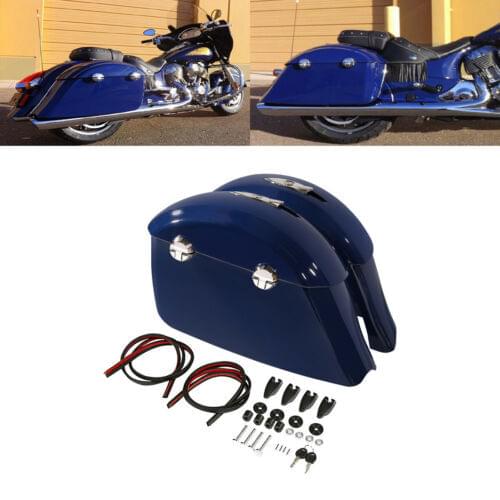 Motorcycle Blue Saddlebags + Electronic Latch Lid For Indian Chieftain 14-18 Roadmaster