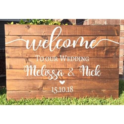 Wedding Welcome Vinyl Decal Engagement Celebration Sign Stickers Custom Names Date Wall Decals Removable Wedding Mirror Decor AJ567