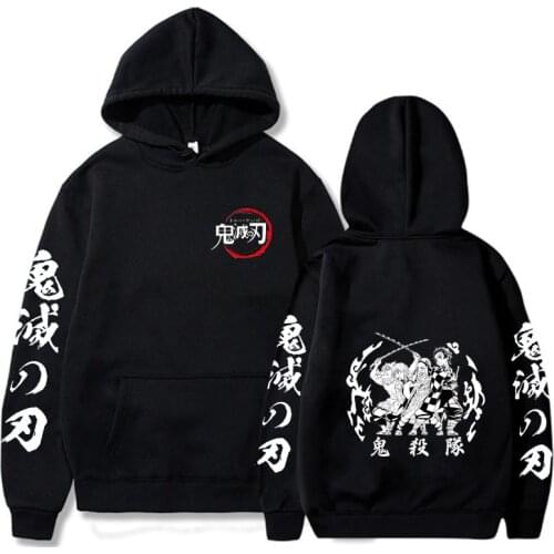 Harajuku Japan Anime Kamado Tanjirou Demon Slayer Hoodies Funny Cartoon Black And Whitegraphic Hoody Fashion Casual Sweatshirts