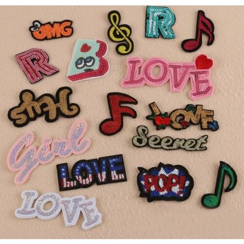 Embroidery letters patch of iron on clothing Shoes & hat patch cartoon notes sticker embroidered patches for jeans DIY applique