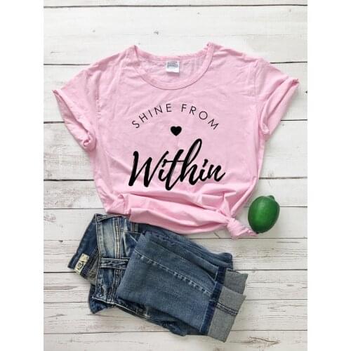 Shine from within heart graphic women fashion pure cotton religion Christian Bible baptism t shirt church slogan tees tops-K650