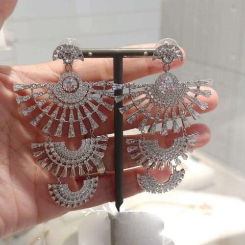 Brand 1:1 elegant temperament three scalloped smart diamond hollow semicircle tassel earrings charm ladies silver jewelry