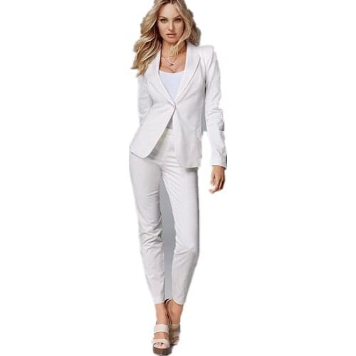 Jacket+Pants White Women Business Suits Slim Fit Formal Womens Pantsuit Office Uniform Style Female Trouser Suit Custom Made 123