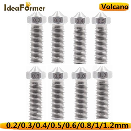 5Pcs All-Metal Volcano Stainless Steel Nozzle M6 Thread Extra Lengthen Nozzle 0.2mm-1.2mm For 3D Printer Parts 1.75mm Filament