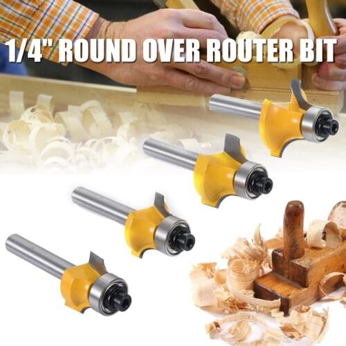4pc 1/4" Shank Round Over Router Bit Set Cutter Tool Woodworking Engraving Milling Cutter 1/2" 3/8" 1/4" 1/8" Inch