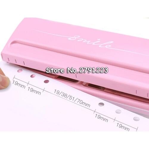 6-Hole Standard Punch Adjustable Hole Punch for Handmade Loose Leaf and Bullet Journal Inner Page; Pink,White; 6 Sheets Capacity